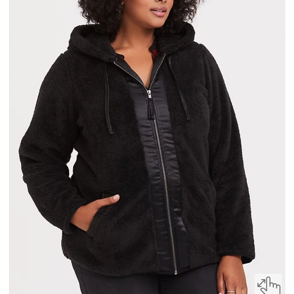 Torrid Black Faux Sherpa Zip Teddy Hoodie